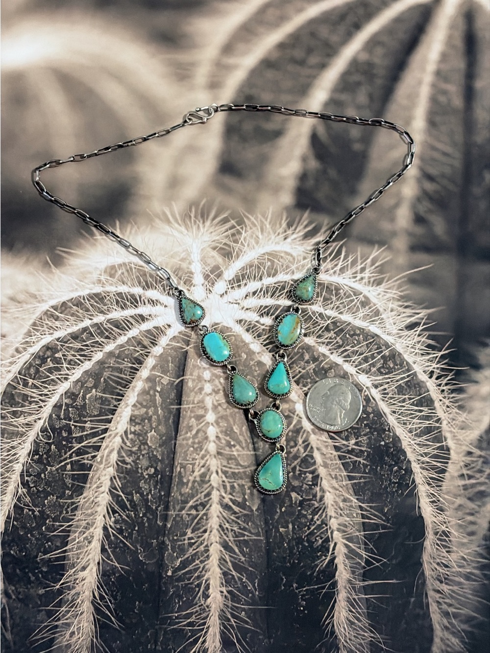 Handcrafted Kingman Turquoise Lariat Necklace 925 sterling silver